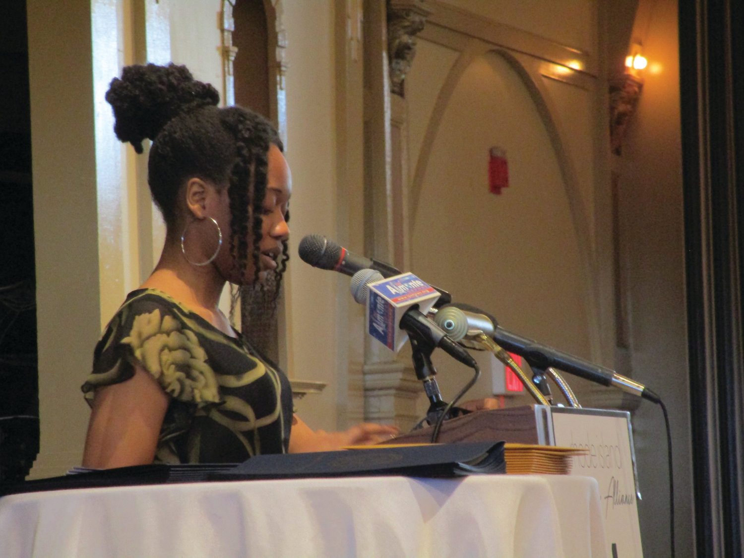 FUTURE LEADER: Scholarship recipient Blessed Sherrif shares a portion of her essay during Monday’s breakfast.